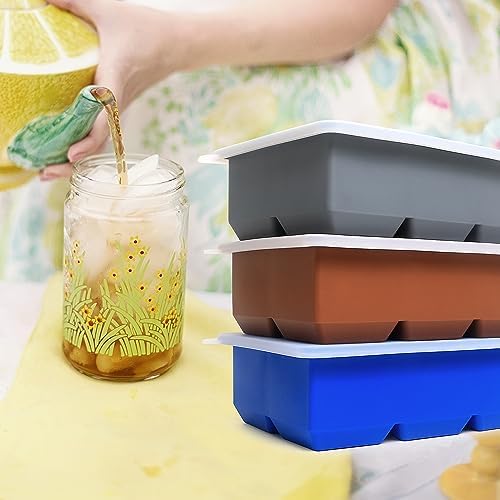 Excnorm Silicone Ice Cube Trays, 3‑Pack Large Square Molds with Lid