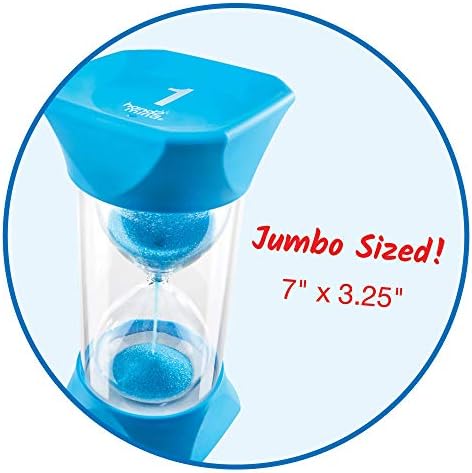 hand2mind Jumbo 1, 2, 5, and 10 Minute Sand Timer Set with Soft Rubber End Caps, Hourglass Timer, Visual Timer for Toddlers, Calm Down Corner, Time Out Timer, Large Classroom Timer (Set of 4)