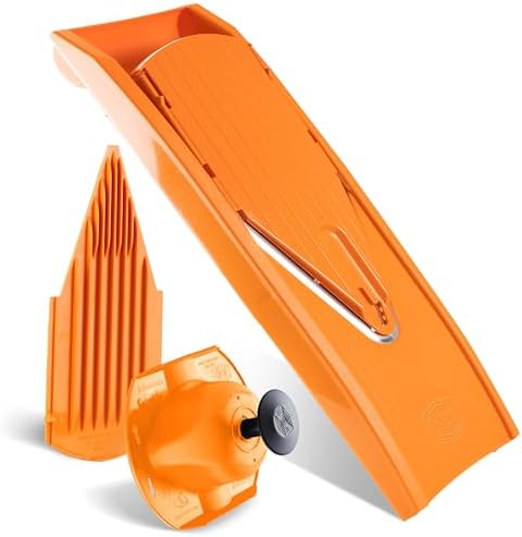 Borner Mandoline Food Slicer V1 (Basic Set) by Reston Lloyd • V-Slicer with Food Holder • Made in Germany • Fruit & Vegetable Chopper • Multiple Settings • Color: Orange