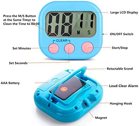 Digital Kitchen Timer, Big Display Screen, Loud Alarm, Strong Magnetic Backing Stand, Cooking Baking Kids Classroom Teacher Game Timers, Minute Seconds Count Up Countdown and Simple Operation(4 Pack)