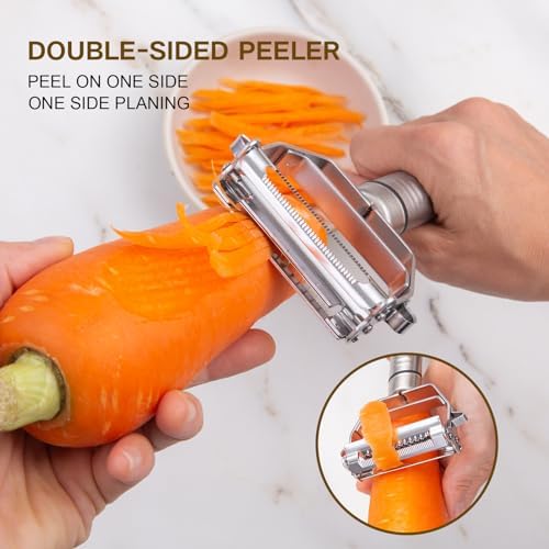 Stainless Steel Dual Blade peelers for kitchen,Julienne Peeler,Vegetable Peeler for carrot,potatoe, Grinder easy storage,Can be fixed on the base for use(QGSY), large, Green, YC-QGSY-green-01
