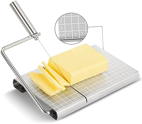 Stainless Steel Multipurpose Cheese Slicer with 5 Replaceable Cutting Line, 304 Stainless Steel Board with Measuring Grids, Easy to Clean Dishwhaser Safe Cheese Slicer, Kitchen Helper for Women