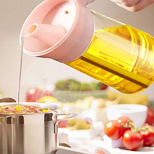 Oil and Vinegar Glass Cruet Bottle Container Olive Oil Dispenser Clear Condiment Pots Seasoning Spice Storage Jar BPA-FREE, Chef, Professional,12 oz ( 380 ML), Pink