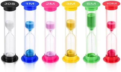 Sand Timer, KISEER 6 Pcs Colorful Hourglass Sandglass Sand Clock Timers Set 30sec / 1min / 2mins / 3mins / 5mins / 10mins for Brushing Children's Teeth, Cooking, Game, School, Office