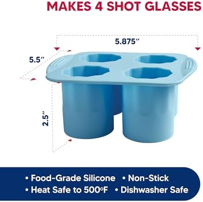 HIC Kitchen Big Shot Silicone Ice Tray, Non-Stick, Makes 4 Ice Shot Glasses