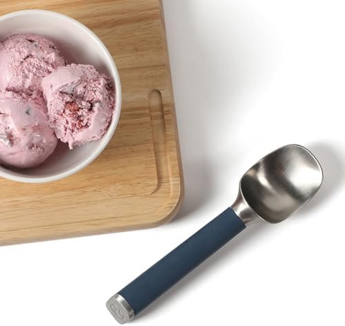 Calphalon Edge Ice Cream Scoop, Stainless Steel Ice Cream Scoop with Ergonomic Handle, Heavy-Duty Dipper for Hard Ice Cream, Gelato & Frozen Desserts, Navy
