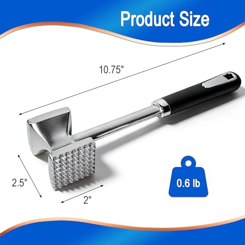 Aluminum Meat Tenderizer Hammer, Dual-Sided Meat Mallet with Grip