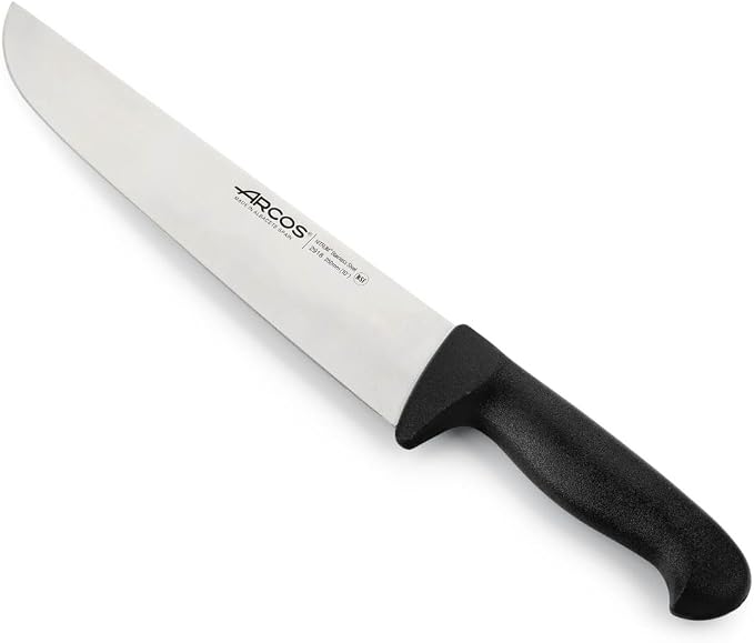 Arcos Range Butcher Knife 10 inch Nitrum Stainless Steel. Steak Knife. Polypropylene Black Handle. Color Identification System for Prolonged and Heavy Use. Series 2900. Color Black.