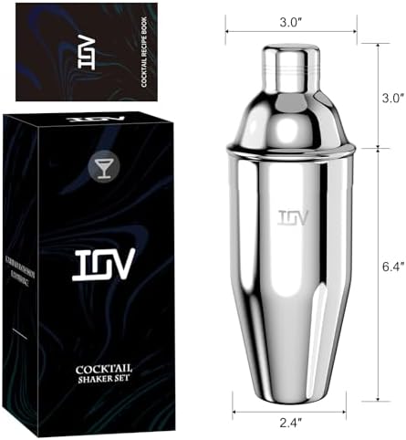 IOV Cocktail Shaker, 24 oz Martini Shaker, Drink Mixer with Built-in Strainer, Professional Stainless Steel Margarita Alcohol Shakers with Cocktail Recipe Guide, Bartender Kit Gifts
