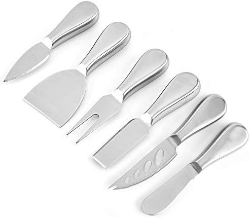 Linwnil 6 Pieces Set Cheese Knives, Steel Stainless Cheese Slicer Cheese Cutter Cheese Fork Light Weight One-Piece Silver Design