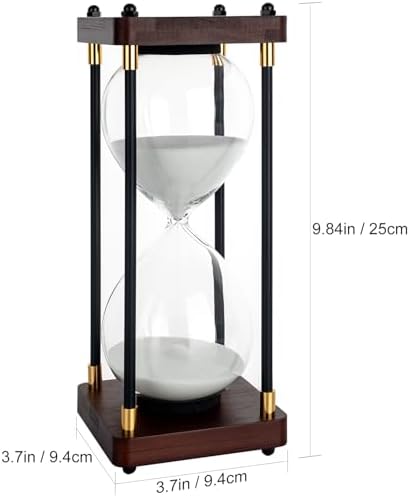 60 Minutes Sand Hourglass Timer, Vintage Sand Clock 60 Minutes, Large White Sander with Wooden End Caps, Hour Glass Sandglass Timer for Games Classroom Kitchen Decorative (White Sand)