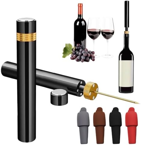Air Pump Wine Bottle Opener, Air Pressure Pump Wine Bottle Opener with 4 Silicone Wine Stopper, Needle Type Wines Cork Opener Travel Portable Pocket Corkscrew Bottles Opener for Party (Gold)