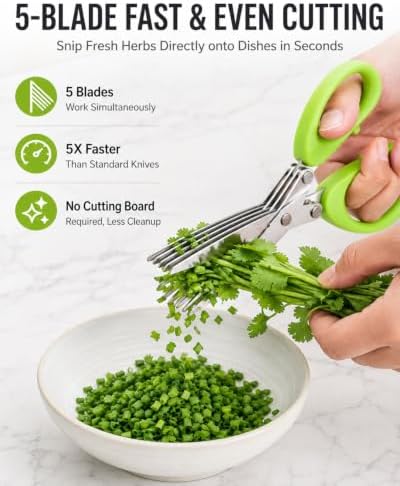 5 Blade Multi Layer Stainless Steel Herb Kitchen Scissors Food Fast Slicing