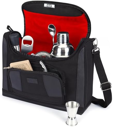USA Gear Travel Organizer Fits Bartending Kits - Bartending Bag with Shoulder Strap, Customizable Interior for Jigger, Shaker, Cocktail Sets, Bar Tools & Bartender Accessories (Red Bag Only)