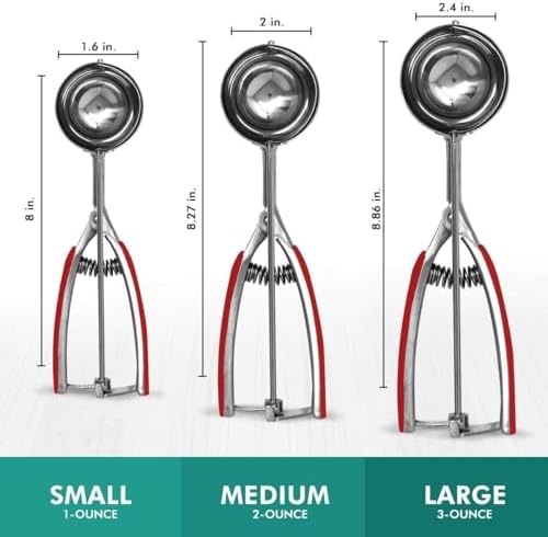 Millvado Stainless Steel Ice Cream and Cookie Millvado 3 Pack Stainless Steel Ice Cream and Cookie Scoops | With Red Rubber Grips – Spring Loaded Lever Design – For Sorbet, Melon, Meatballs, Muffins,