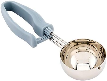 Restaurantware Comfy Grip 4 Ounce Gelato Scoop 1 Ambidextrous Ice Cream Scoop - Built-In Blade Bright Handle Gray Stainless Steel Cookie Dough Scoop Comfortable Grip For All Ingredients
