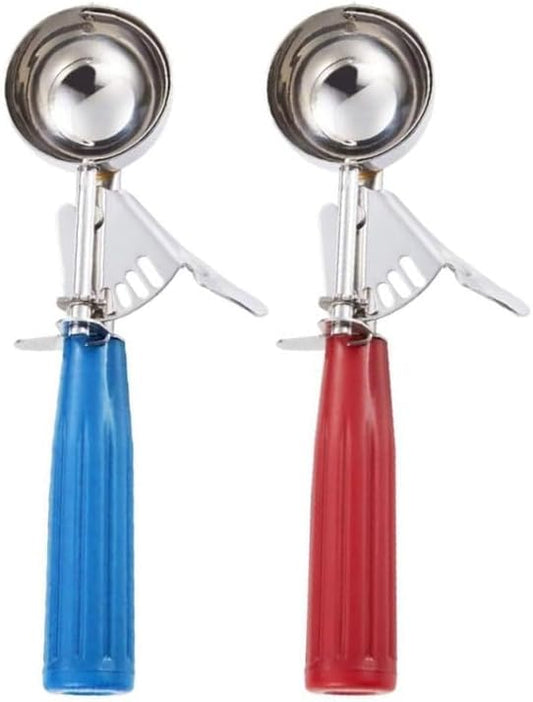 Meadow Lane Trigger Scoop - #24 Size (2-in Diameter) 2.7 Tbsp Capacity, Stainless Steel, Portion Control, Ice-cream & Cookie Dough Scoop, Red and Blue, 2-Pack