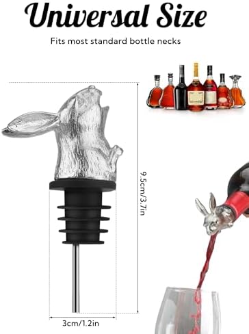 Bunny Rabbit Wine Bottle Pourer and Stopper, Metal Animal Liquor Pour Spout for Wine, Whiskey, Olive Oil, No-Drip Universal Fit Bar Accessory, Cute Bunny Gift for Easter, Housewarming, Party
