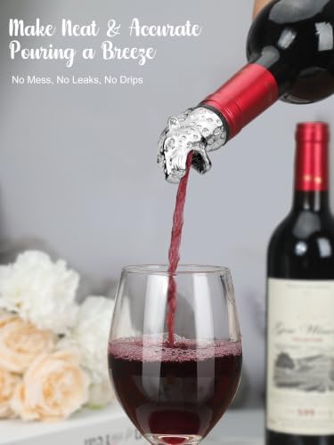 Wine Pourer & Bottle Stopper, Drip-Free Aerator Spout Fits Standard Wine/Liquor Bottles, Zinc-Alloy Bar Accessory with Secure Silicone Cork, No-Spill Wine Dispenser (Leopard)