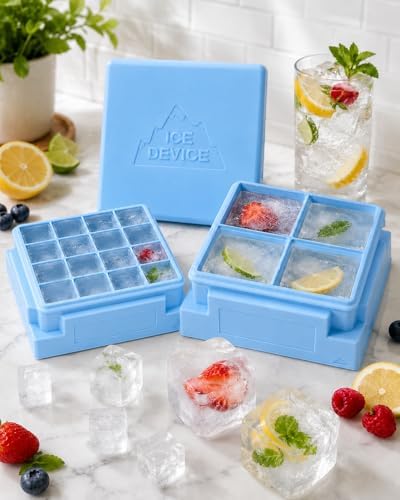 Party Set, 3-Piece Premium Silicone Ice Cube Trays with Watertight Design, Any-Which-Way No-Spill Stackable Freezer Mold for Cocktails, RV, Baby Food & Odor-Free Ice (Raw, Clear Silicone)