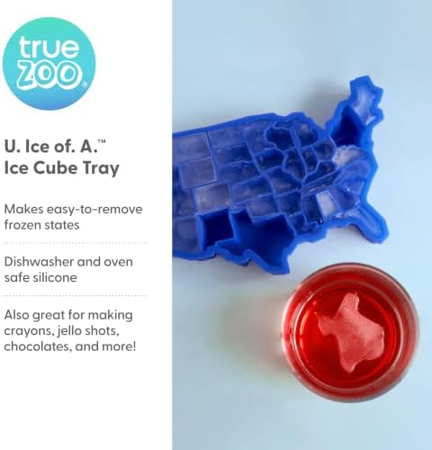 TrueZoo Silicone Ice Cube Tray, Blue Ice Cube Mold for Whiskey, Iced Coffee, Cold Brew, Juice, Home Bar Gifts, Makes 38 Cubes, Molds for Chocolate, Candy, Baby Food, Crayon, Soap, USA States Design