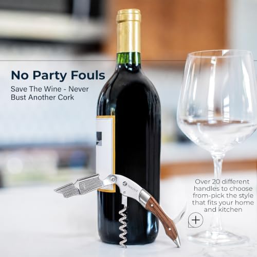 Hicoup Wine Opener - Professional Corkscrews for Wine Bottles w/Foil Cutter and Cap Remover - Manual Wine Key for Servers, Waiters, Bartenders and Home Use - Rosewood & Steel