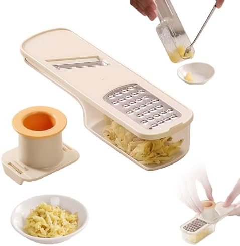 Mini Garlic Grinder, Multifunctional Garlics Grinder & Mandoline Slicer, 3-In-1 Garlic Slicer Veggie Shredder With Container, Hand Guard, For Can Grind, Slice And Shred (Beige *1)