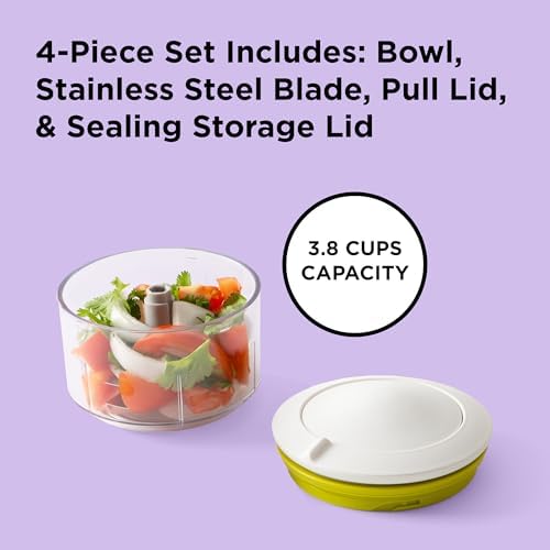 Chef’n VeggiChop Manual Hand-Powered Food Chopper and Processor, Chops Vegetables, Onions, Peppers, Nuts for Salsa, Guacamole, Hummus – White