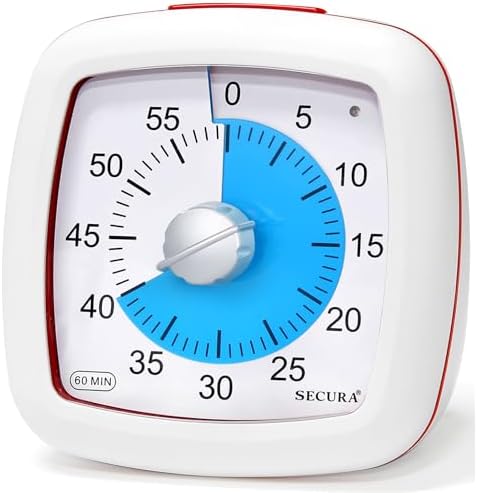 Secura 60-Minute Visual Timer, Silent Study Timer for Kids and Adults