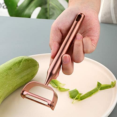 Stainless Steel Vegetable Peeler 2 Pieces, with Potato Eye Remover & Swiveling Twin Blades, Y Shaped Titan Potato Peeler for Fruit & Veggie, Dishwasher Safe - Rosegold