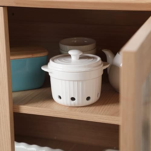 Ceramic Garlic Keeper with Lid (White)