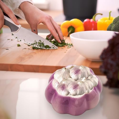 Ceramic Garlic Keeper - Onion Shaped Storage Container with Lid for Fresh Garlic in Kitchen