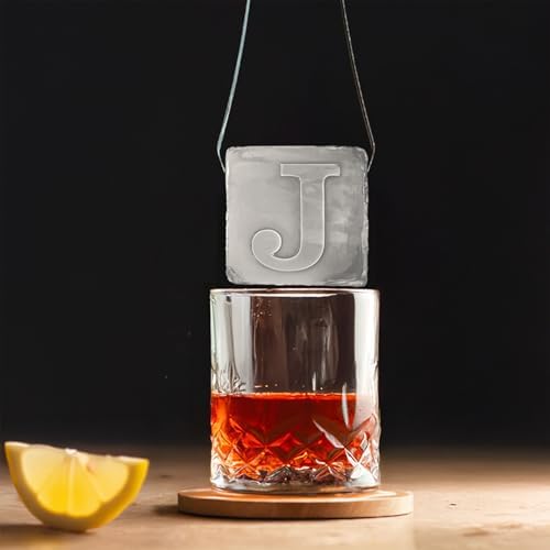 Monogrammed Ice Cubes Mold with Lid, 2 inch Whiskey Ice Cube Tray, Personalized Initials Silicone Cocktail Ice Cube Mold, Wedding Monogram, Thank You Gift, Gifts for Dad (Letter J)
