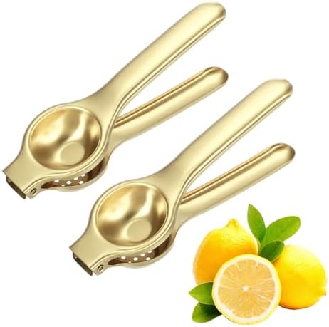 uxcell 2Pcs Metal Lemon Squeezer, Stainless Steel Citrus Fruit Juicer Handheld Lemon Juicer Squeezer Manual Press Professional Hand Kitchen Tool for Lemon Citrus Juicing, Yellow