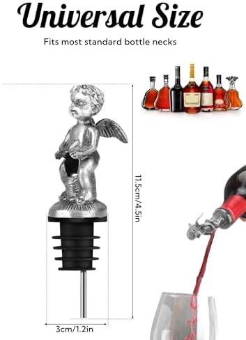 Cherub Angel Wine Bottle Pourer – No-Drip Liquor Pour Spout with Leak-Proof Rubber, Universal Fit for Wine/Whiskey/Vodka – Novelty Bar Accessory & Funny Gift for Parties, Home Bar, Bartenders