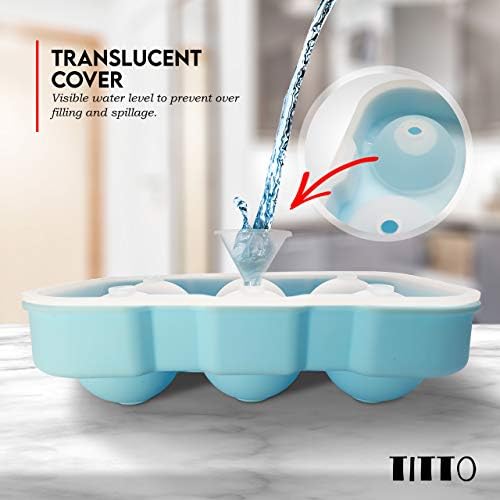 Titto Ice Cube Trays (Set of 2), Silicone Sphere Whiskey Ice Ball Maker with Lids & Large Square Ice Cube Molds for Cocktails & Bourbon - Reusable & BPA Free