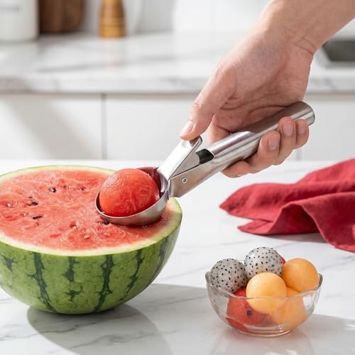 Ice Cream Scoop,Portable Stainless Steel Ice Cream Scoop with Trigger and Comfortable Handle,Dishwasher Safe,DIY Ice Cream,Gelato,Sorbet (silver)