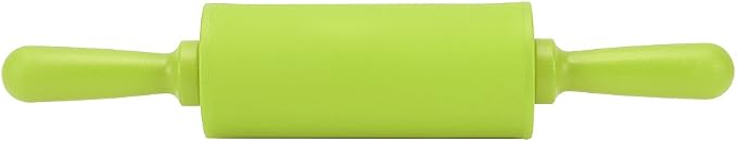 Fdit Non-Stick Silicone Rolling Pin Dough Rollers for Baking and Rolling Dough with Wooden Handle for Home Kitchen Children Cake 9 Inch(Green)