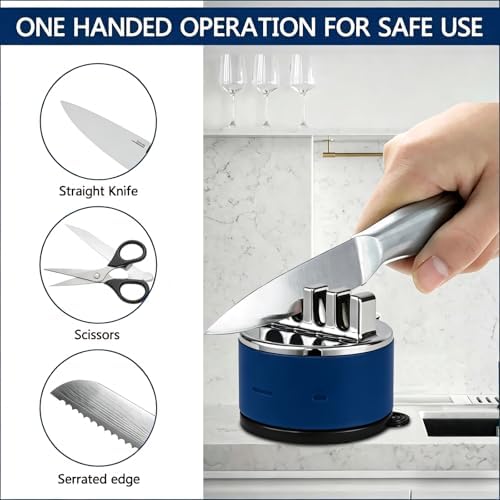 VIRO Compact Suction Kitchen Chef Knife Scissors Sharpener for Straight & Serrated Knives, 4-Stage Knife Sharpening Tool Helps Repair and Restore Blades, Blue