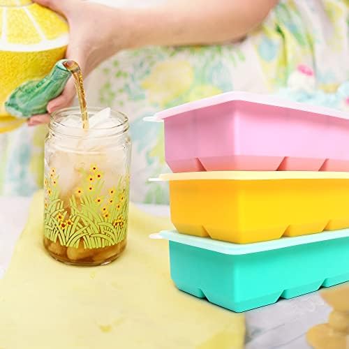 Excnorm Silicone Ice Cube Trays, 3‑Pack Large Square Molds with Lid