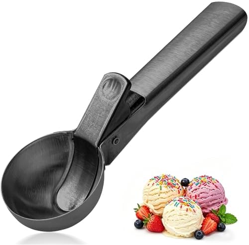 Ice Cream Scoop,Portable Stainless Steel Ice Cream Scoop with Trigger and Comfortable Handle,Dishwasher Safe,DIY Ice Cream,Gelato,Sorbet (Black)