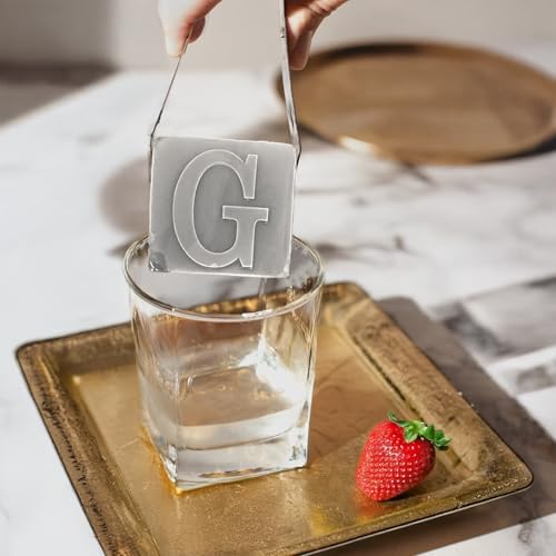 Monogrammed Ice Cubes Mold with Lid, 2 inch Whiskey Ice Cube Tray, Personalized Initials Silicone Cocktail Ice Cube Mold, Wedding Monogram, Thank You Gift, Gifts for Dad (Letter G)