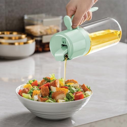 Glad 2 in 1 Oil Dispenser, 18.6oz/550ml - Olive Oil Sprayer for Cooking, Pouring Salad Dressing, and Grilling - Kitchen Gadget with Refillable Glass Bottle, Handle, and Mist or Pour Options - Green