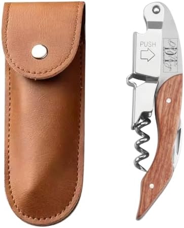 DUTHINGS - Wine Opener with Leather Case, Stainless Steel Corkscrew Wine Opener with Wood Handle, Waiters Corkscrew Wine Key for Bartenders