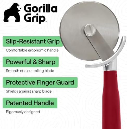 GORILLA GRIP Patented Stainless Steel Large Pizza Cutter Wheel, Red