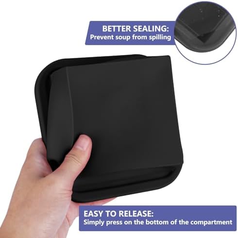 2 Cup Silicone Freezer Trays with Lid 4 Pack Silicone Freezer Molds soup freezer containers Make 4 Perfect Soups, Broths, Stews, Sauces, Curries (Black)