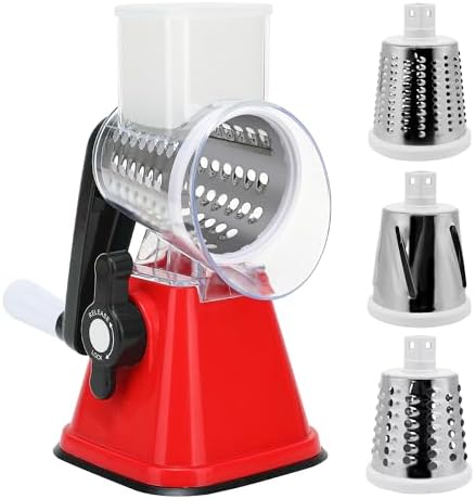 Cheese Graters with Handle, Manual Cheese Shredder Rotary Grater with 3 Replaceable Drum Blades for Vegetables, Fruit, Food, Nuts