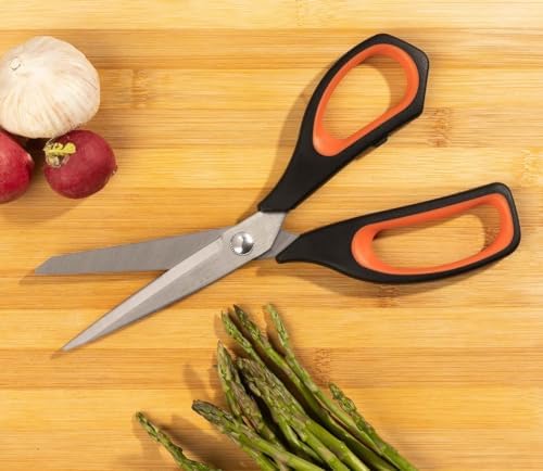 Kitchen Scissors 8 Inch Stainless Steel. Scissors for Meat Use. Polypropylene Handle and 235 mm Blade. Series Prochef. Black and Red Color