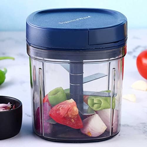 SIGNORAWARE Manual Food Processor, Vegetable Chopper -Easy Pull Hand String- Portable Stainless Steel Hand Food Chopper, Cutter, Garlic Mincer, Onion, Veggie, Fruit Chopper, Dicer w/Container (30 oz)