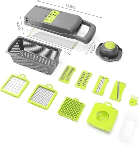 15-in-1 Multifunctional Vegetable Chopper with 8 Blades, Onion & Garlic Cutter, Slicer, Dicer, and Storage Container for Easy Food Prep